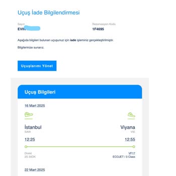 Ajet Havayolu Ve Banka Arasında Kayıp İade