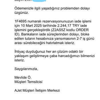 Ajet Havayolu Ve Banka Arasında Kayıp İade