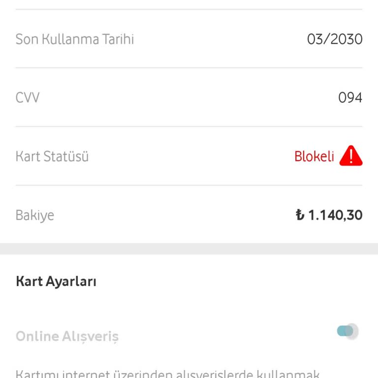 Vodafone Pay Kartıma Sebepsiz Bloke Koyulması