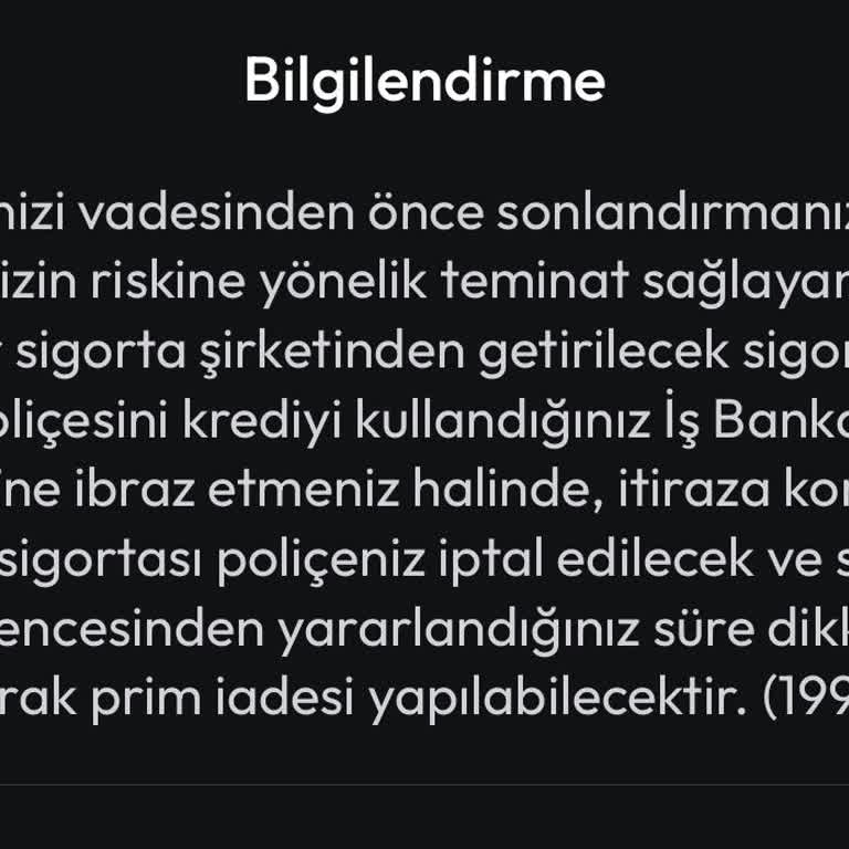 Hayat Sigortası İptalinde İş Bankası Engeli