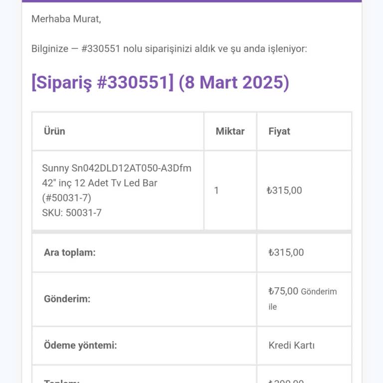 TV LED Bar Siparişi ve Teslimat Sorunları