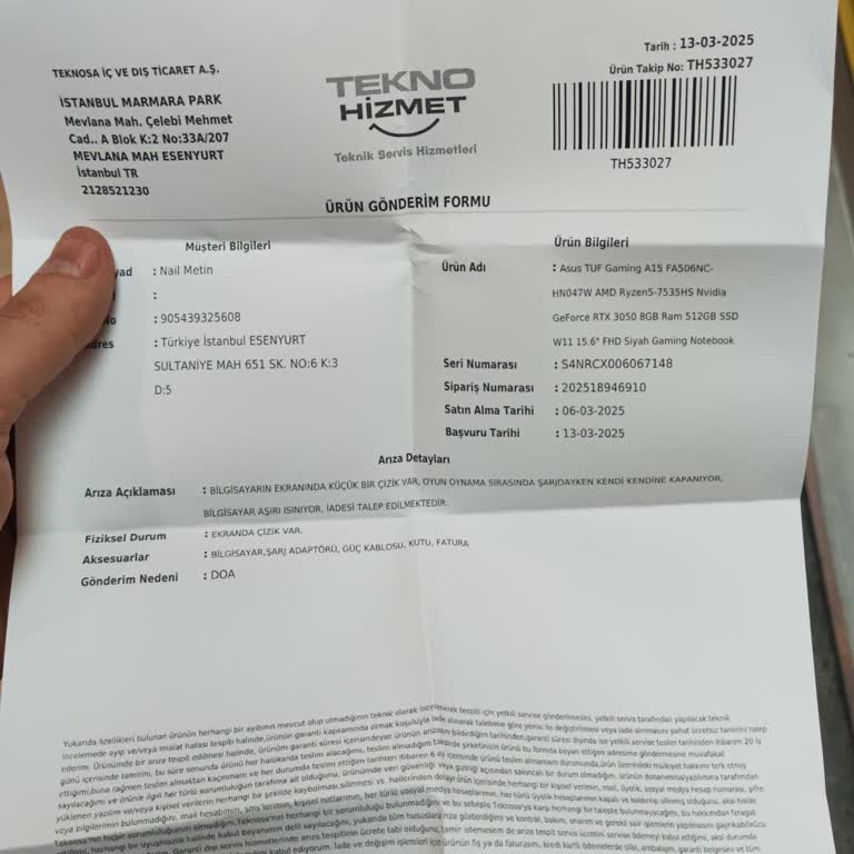 Teknosa'dan Alınan Asus TUF Gaming A15 Bilgisayarın İade İsteği Ve Sorunları