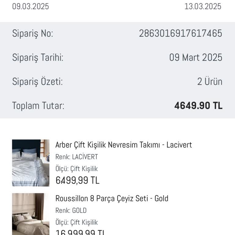 Eksik Teslimat Ve İptal Edilen Çeyiz Paketi