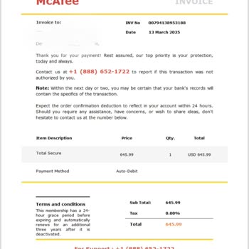 İzinsiz McAfee Ödemesi Ve Sahte Abonelik İddiası