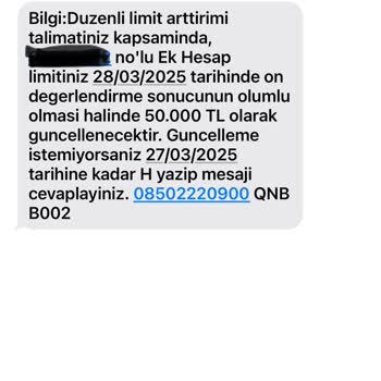 Bilinmeyen Ek Hesap Limiti Güncelleme Mesajı