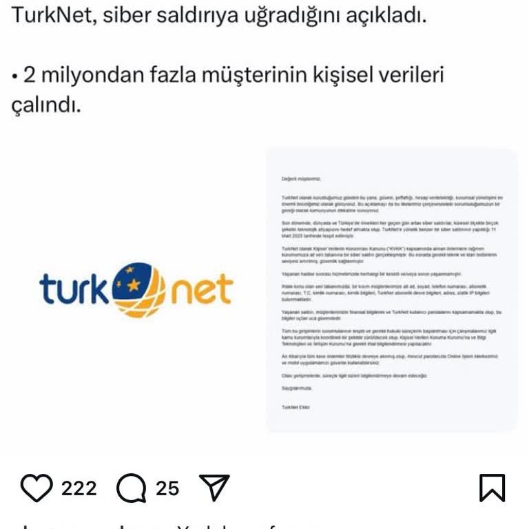 Kullanıcı Verilerinin Sızdırılması Ve TurkNet'in Sorumluluğu