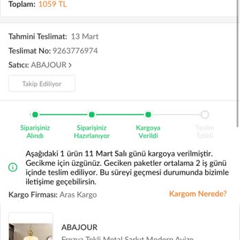 Kargo Hareketi Olmayan Avize Ve Trendyol'un İlgisizliği
