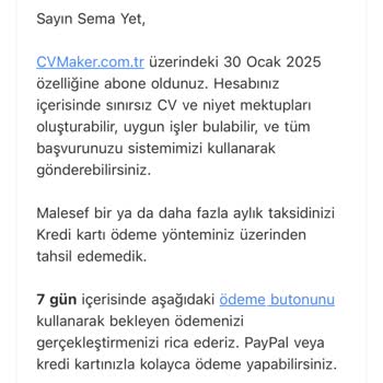 CV Maker Üyelik Ve Ödeme Sorunu