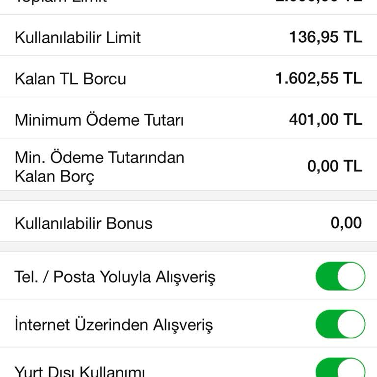 Kredi Kartı Ve Avans Limiti Artışı Talebi