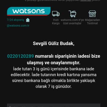 Watsons Online Alışverişte İade Sorunu