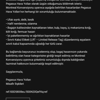 Pegasus'un Bagaj Hasarı İçin Çözüm Üretmemesi