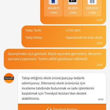 Trendyol'dan Eksik Ürün Ve Yetersiz Müşteri Hizmeti