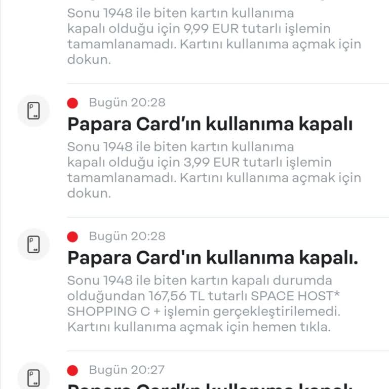 Papara Kartımda Yetkisiz İşlemler!