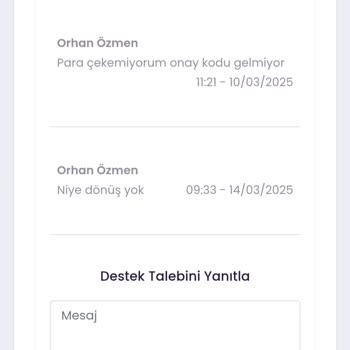 Para Çekme Sorunu Ve Destek Ekibinden Yanıtsız Kalan Yardım Talebi