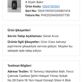 Kahve Makinesi Arızası Ve İade Sorunu