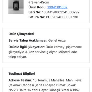 Kahve Makinesi Arızası Ve İade Sorunu