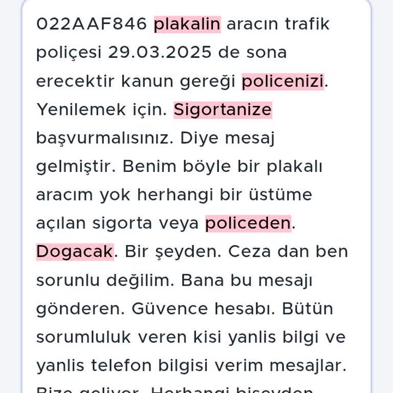 Yanlış Araca Ait Trafik Poliçesi Bildirimi