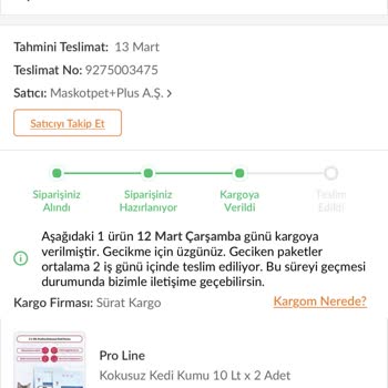 Sürat Kargo İle Zamanında Teslim Edilmeyen Kedi Kumu