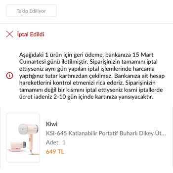 Trendyol Kiwi Markası Sipariş İptali Ve Para Kesintisi Sorunu