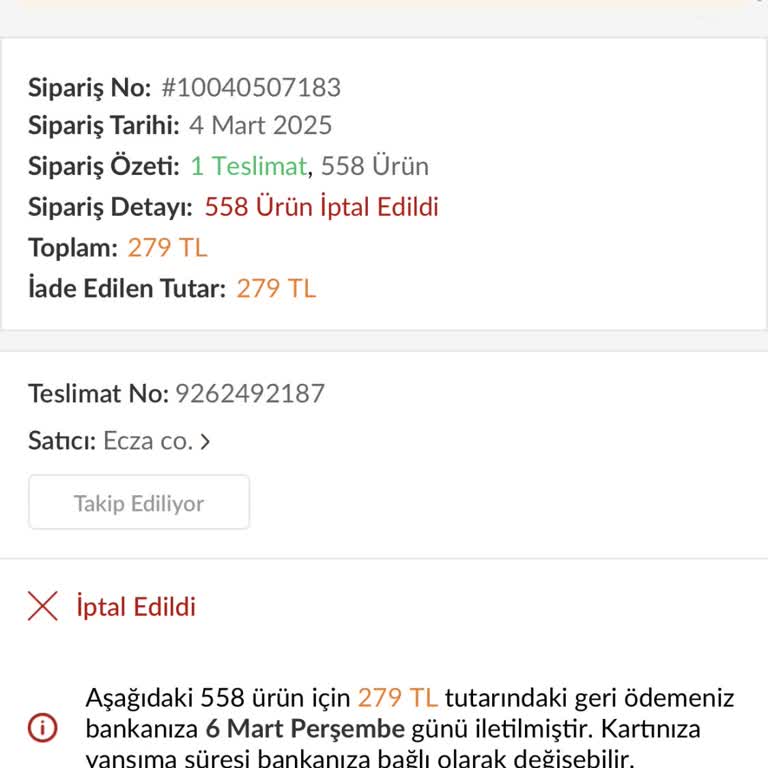Trendyol'da İptal Edilen Ürünün Para İadesi Gecikmesi