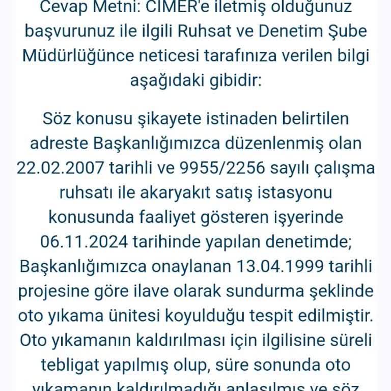 Ruhsatsız Oto Yıkama İstasyonu Şikayeti