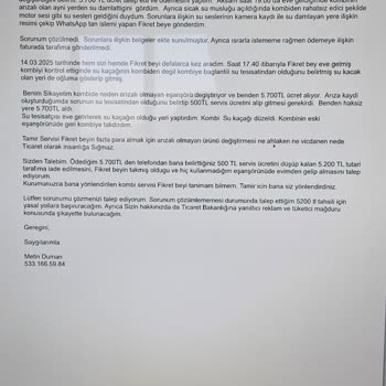 Yanlış Eşanjör Değişimi Ve Haksız Ücret Talebi