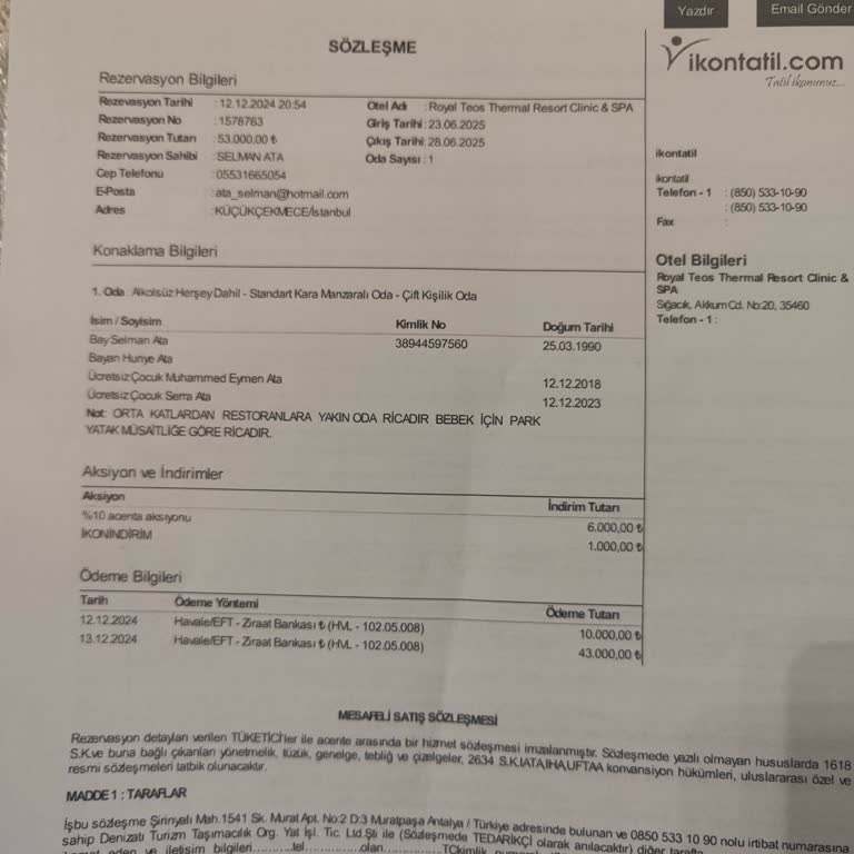 Rezervasyon Fiyat Farkı Ve Müşteri Memnuniyetsizliği