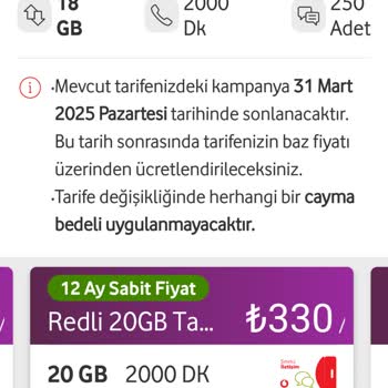 Vodafone Fatura Artışı Ve Uygun Tarifeye Geçiş Talebi
