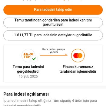 Temu'dan İptal Edilen Siparişin İadesi Sorunu