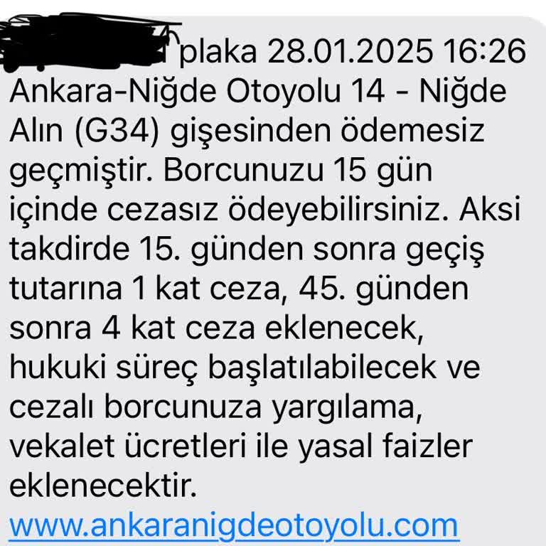 Ankara-Niğde Otoyolu Geçiş Ücretlerinde Bilgilendirme Eksikliği