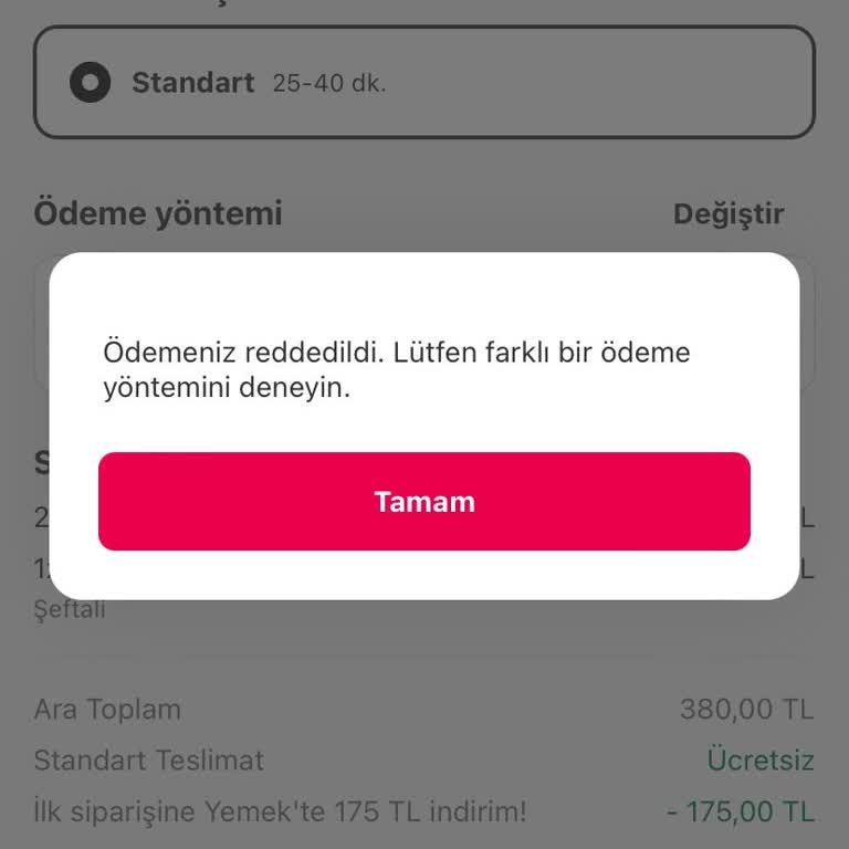 Ödeme Reddedildi: Yemek Sepeti Sipariş Sorunu