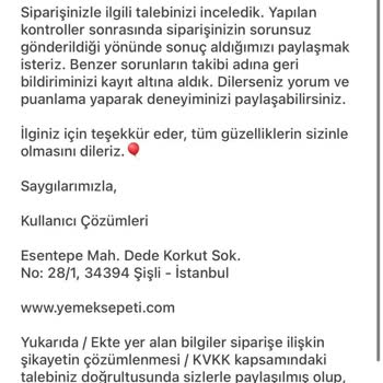 Yemeksepeti Şikayeti