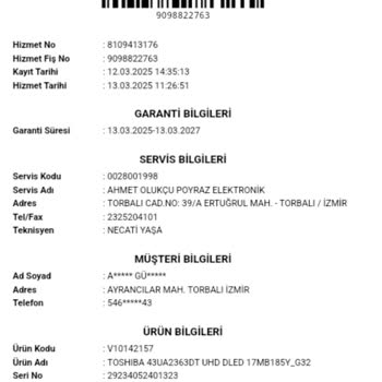 Toshiba TV'nin Kırık Çerçeve Sorunu Ve Servis Mağduriyeti