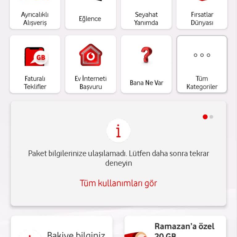 Vodafone Yanımda Uygulamasında Kalan Kullanımları Görüntüleyememe Sorunu