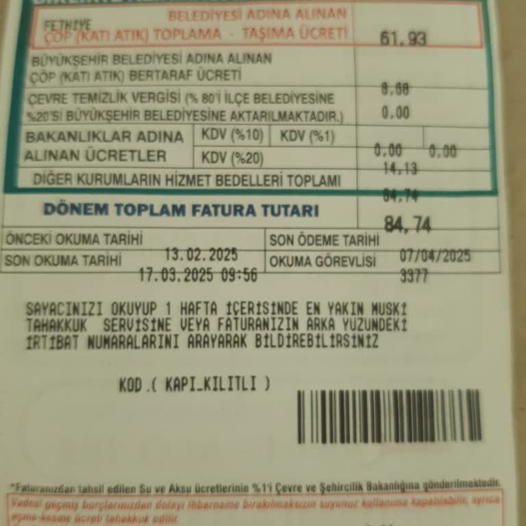 Fatura Okuma Sorunu: Zile Basılmadan Yazılan Tutarlar