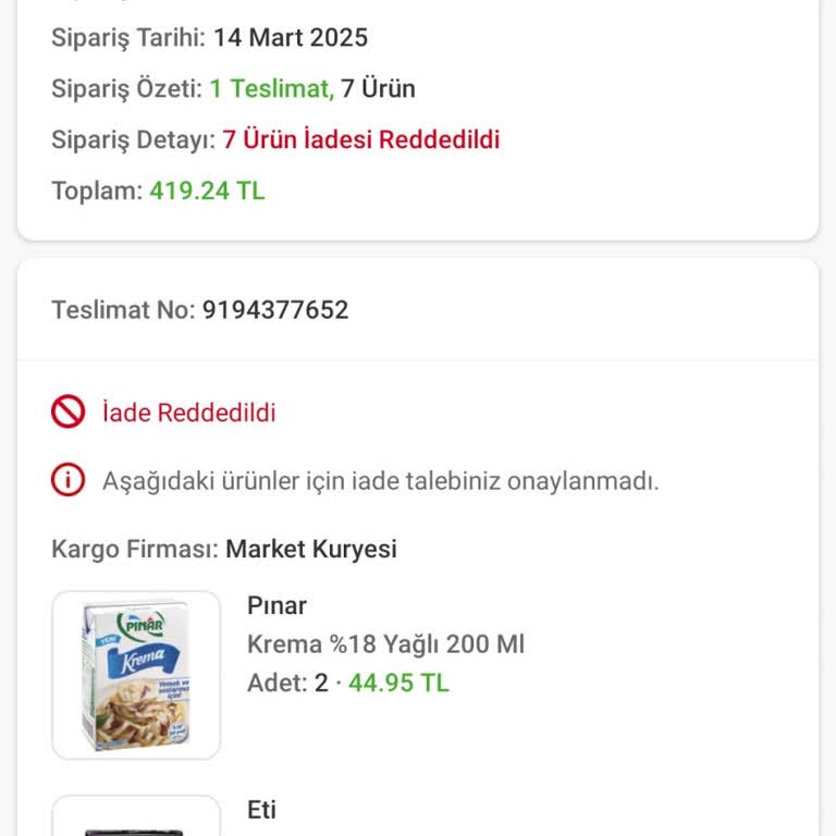 Trendyol GO Ve Migros Sanal Market'te Teslimat Sorunu Ve İade Reddi