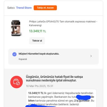 Yanlış Fiyat Nedeniyle İptal Edilen Sipariş Ve Kupon Sorunu