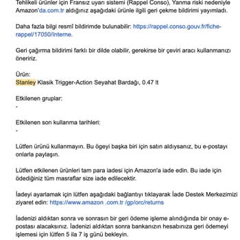 Amazon'dan Geri Çağrılan Termosların İadesi Yapılmıyor