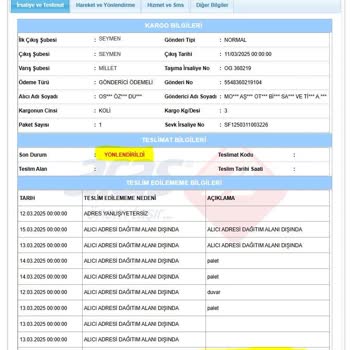 Kargo Adres Yanlışlığı Nedeniyle Mağduriyet