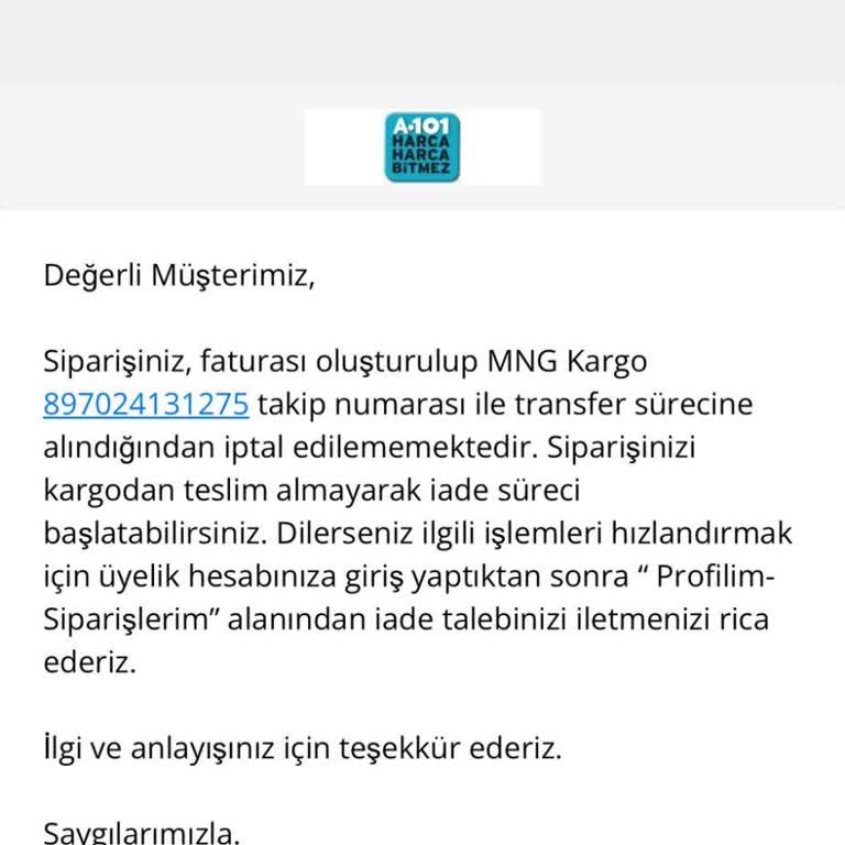 A101 İptal Edilemeyen Sipariş ve İade Sorunu