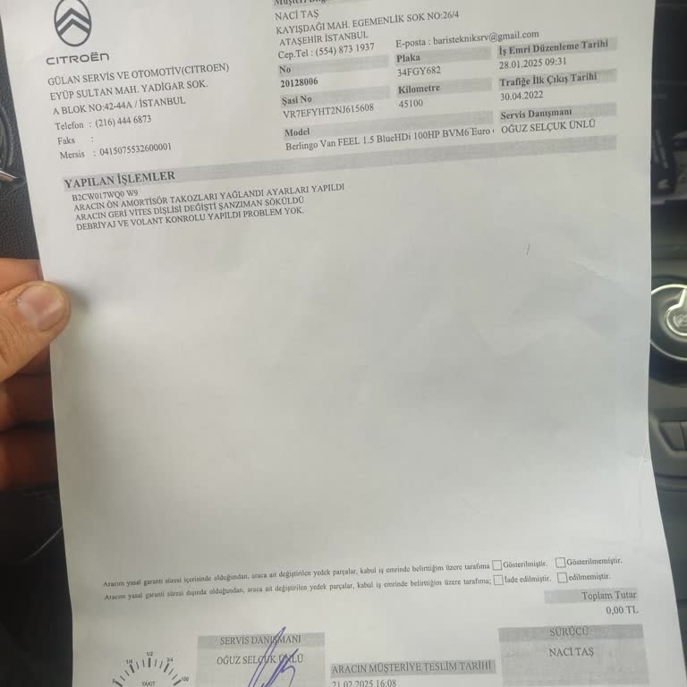 Citroen Servisinde Turbo Hortumu Sorunu