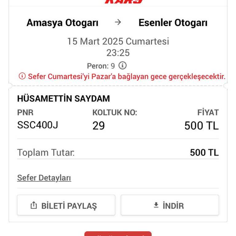 Otobüsün Garaja Uğramaması Nedeniyle Ekstra Ücret Ödemek Zorunda Kaldım