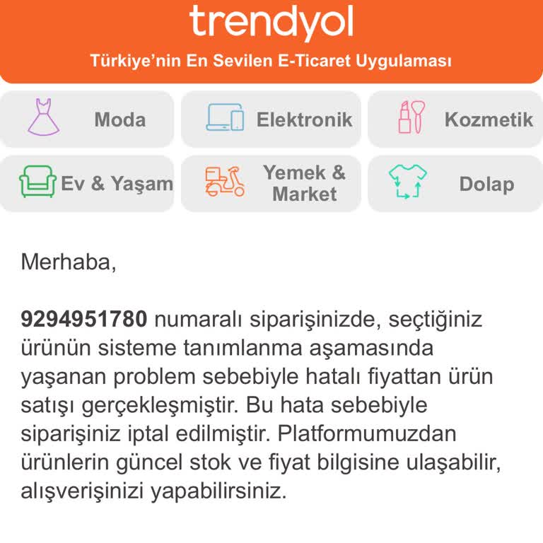 Yanlış Fiyat Gerekçesiyle İptal Edilen Tablet Siparişi