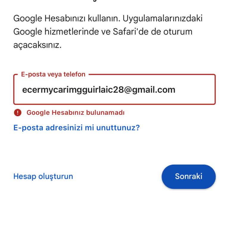 Yanlış Şifre Ve Hesap Bulunamaması Sorunu
