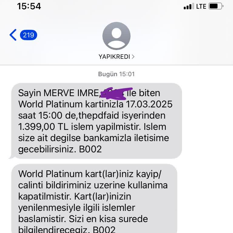 İzinsiz Kredi Kartı Çekimi: 1.399 ₺ İadesi Bekleniyor