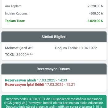 Araç Kiralama İptalinde Haksız Kesinti