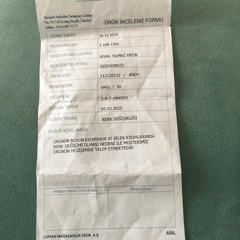 Lufian Montunda Renk Değişimi Ve Ulaşılmaz Müşteri Hizmetleri