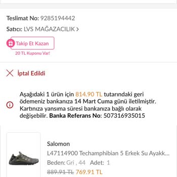 Trendyol'da İptal Edilen Ayakkabı Siparişim