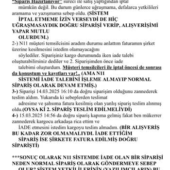 N11 Sipariş Karışıklığı: Yanlış Fatura Ve İade Talebi