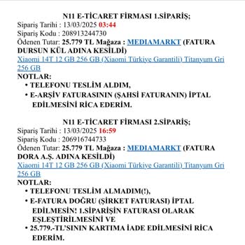 N11 Sipariş Karışıklığı: Yanlış Fatura Ve İade Talebi